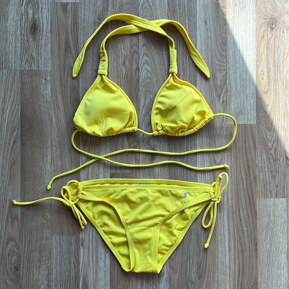 Kirra yellow two piece bathing suit bikini